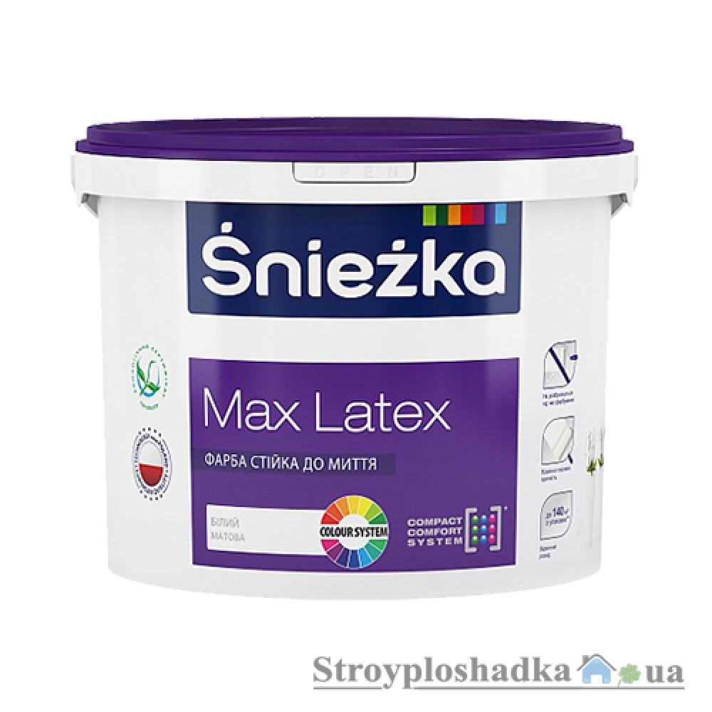 Акриловая краска Sniezka Max, белая, матовая, 1.4 кг
