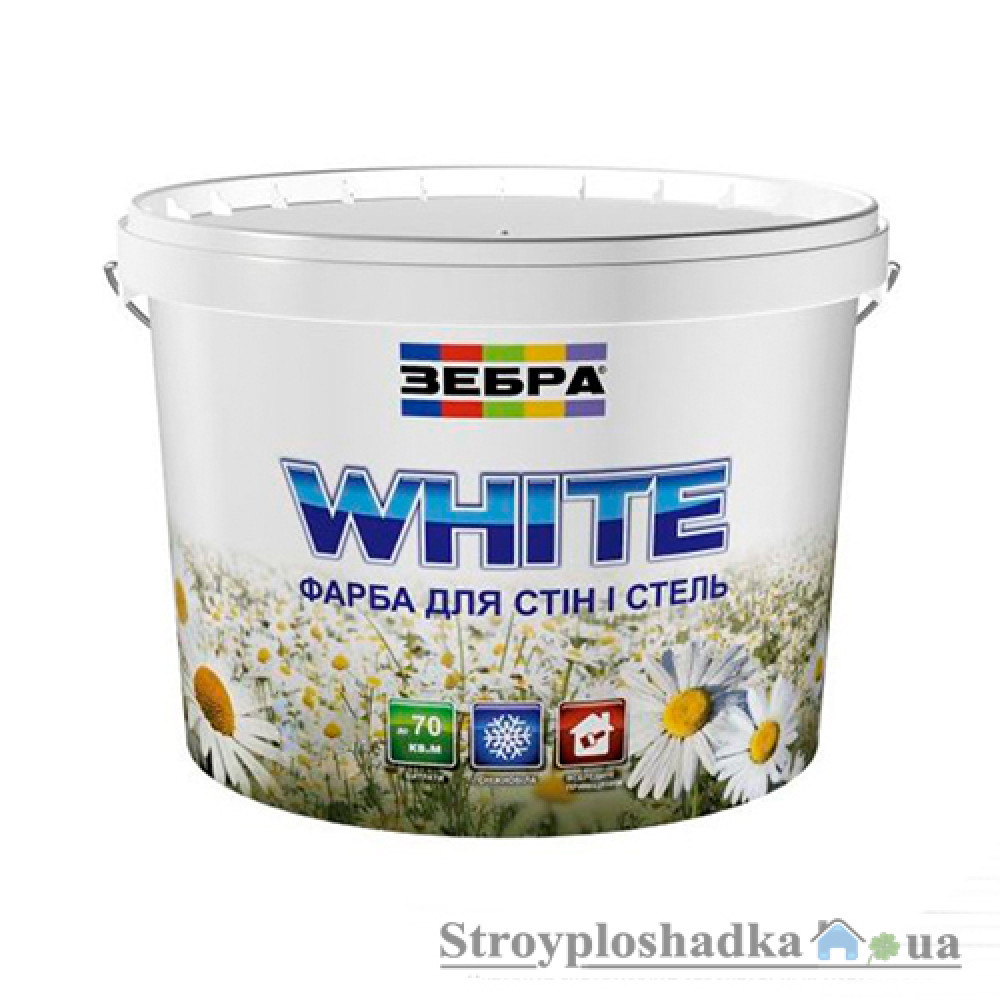 Акриловая краска интерьерная Зебра White, белая, для стен и потолков, матовая, 2.5 л
