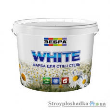 Интерьерная краска акриловая Зебра White, белая, для стен и потолков, матовая, 10 л