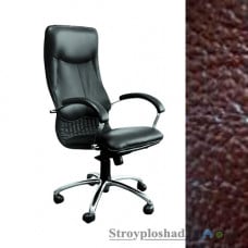 Крісло для керівника AMF Ніка HB Хром, 64х69х125-133 см, механізм гойдання MultiBlock, база і підлокітники - хром, шкіра - Люкс комбінована Коричнева, колір - коричневий