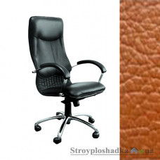Кресло для руководителя AMF Ника HB Хром, 64х69х125-133 см, механизм качания MultiBlock, база и подлокотники - хром, кожа - Люкс комбинированная Коньяк, цвет - коньяк