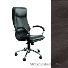 Кресло для руководителя AMF Ника HB Хром, 64х69х125-133 см, механизм качания MultiBlock, база и подлокотники - хром, кожа - Люкс комбинированная Темно-коричневая, цвет - темно-коричневый