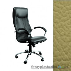Кресло для руководителя AMF Ника HB Хром, 64х69х125-133 см, механизм качания MultiBlock, база и подлокотники - хром, кожа - Люкс комбинированная Ваниль, цвет - ванильный