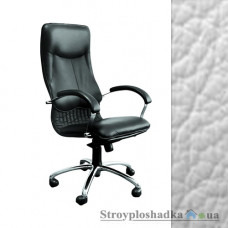 Кресло для руководителя AMF Ника HB Хром, 64х69х125-133 см, механизм качания MultiBlock, база и подлокотники - хром, кожа - Люкс комбинированная Белая, цвет - белый