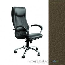 Крісло для керівника AMF Ніка HB Хром, 64х69х125-133 см, механізм гойдання MultiBlock, база і підлокітники - хром, шкірозамінник - Мадрас Верде, колір - темно-коричневий з перламутром