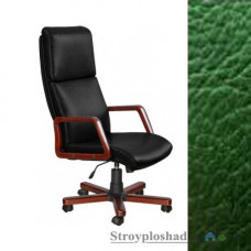Кресло для руководителя AMF Техас, 62х85х121-132 см, механизм качания Tilt, база и подлокотники - дерево Экстра вишня, кожа - Люкс комбинированная Авокадо, цвет - зеленый