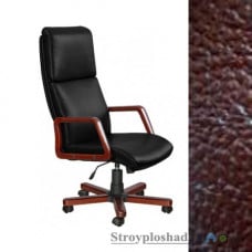 Кресло для руководителя AMF Техас, 62х85х121-132 см, механизм качания Tilt, база и подлокотники - дерево Экстра вишня, кожа - Люкс комбинированная Коричневая, цвет - коричневый
