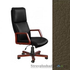 Крісло для керівника AMF Техас, 62х85х121-132 см, механізм гойдання Tilt, база і підлокітники - дерево, шкірозамінник - Мадрас Верде, колір - темно-коричневий з перламутром