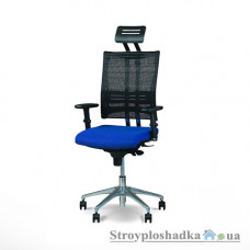 Офисное кресло Nowy Styl E-Motion R HR ZT-5, 46х48.5х119-128.2 см, полированная алюминиевая база, с подголовником, сетка/ткань, черно-синий