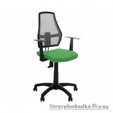 Офісне крісло Nowy Styl Fox 12+ GTP (Freestyle) ZT 22, 48х40х91-110 см, механізм Freestyle, з підлокітниками, сітка/тканина, чорно-зелений