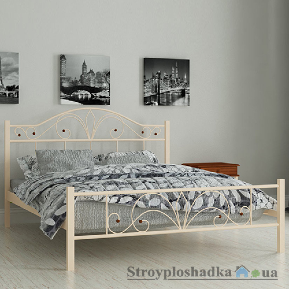 Кровать металлическая Мадера Элиз, 80х190 см, основа - деревянные ламели, бежевая
