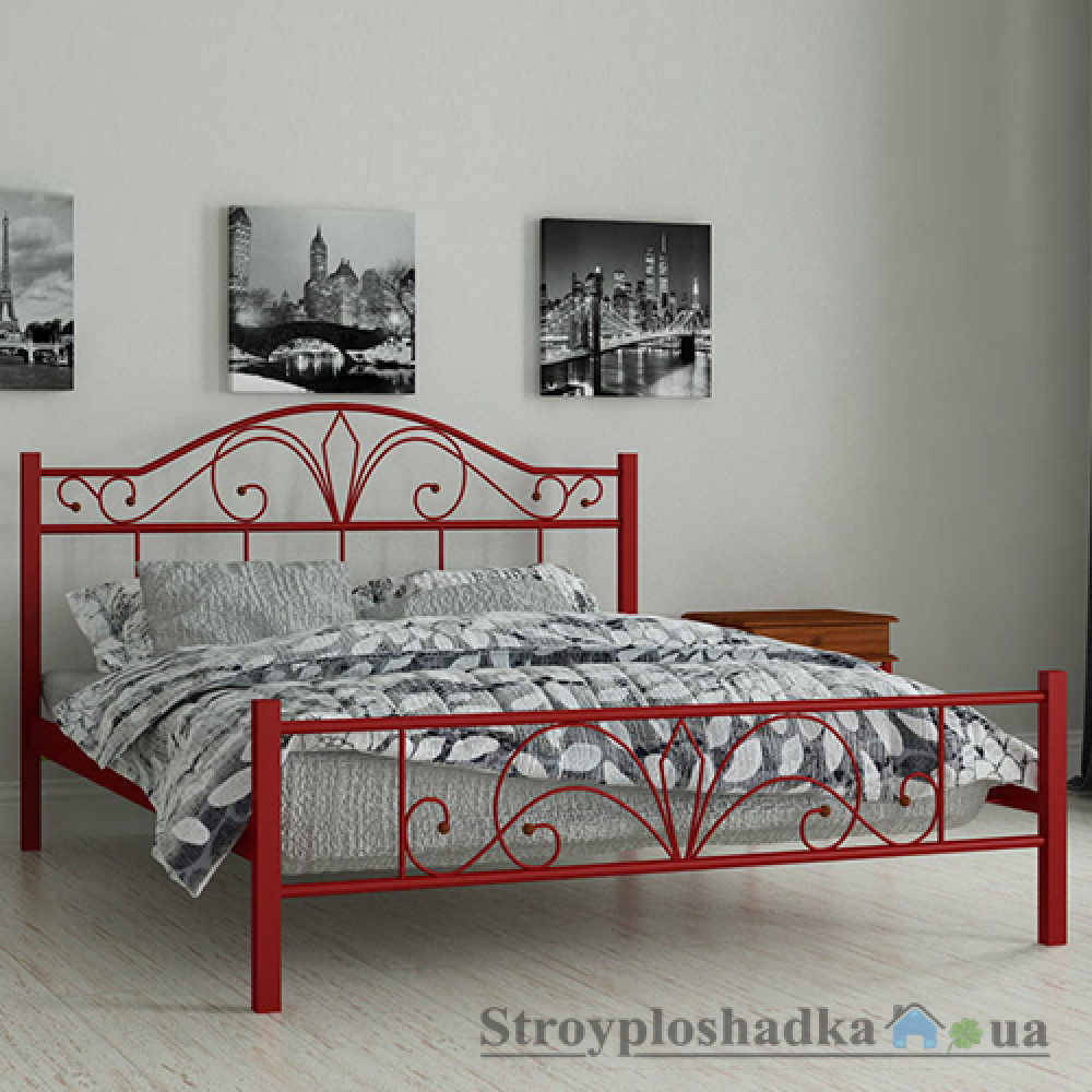 Кровать металлическая Мадера Элиз, 80х200 см, основа - деревянные ламели, красная