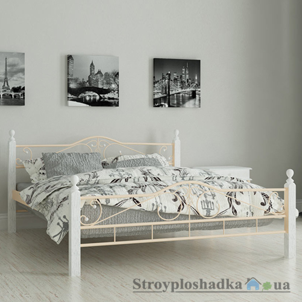 Кровать металлическая Мадера ″Мадера″, 90х190 см, основа - деревянные ламели, бежевая
