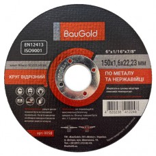 Круг отрезной по металлу и нержавеющей стали BauGold 150x1.6x22.23
