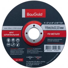 Круг шліфувальний по металу, BauGold, 115*6*22,23