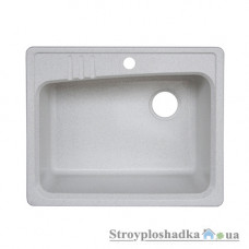 Кухонна мийка з граніту Platinum 6151, товщина 1.0-1.5 мм, біла в чорну крапку, без сифона