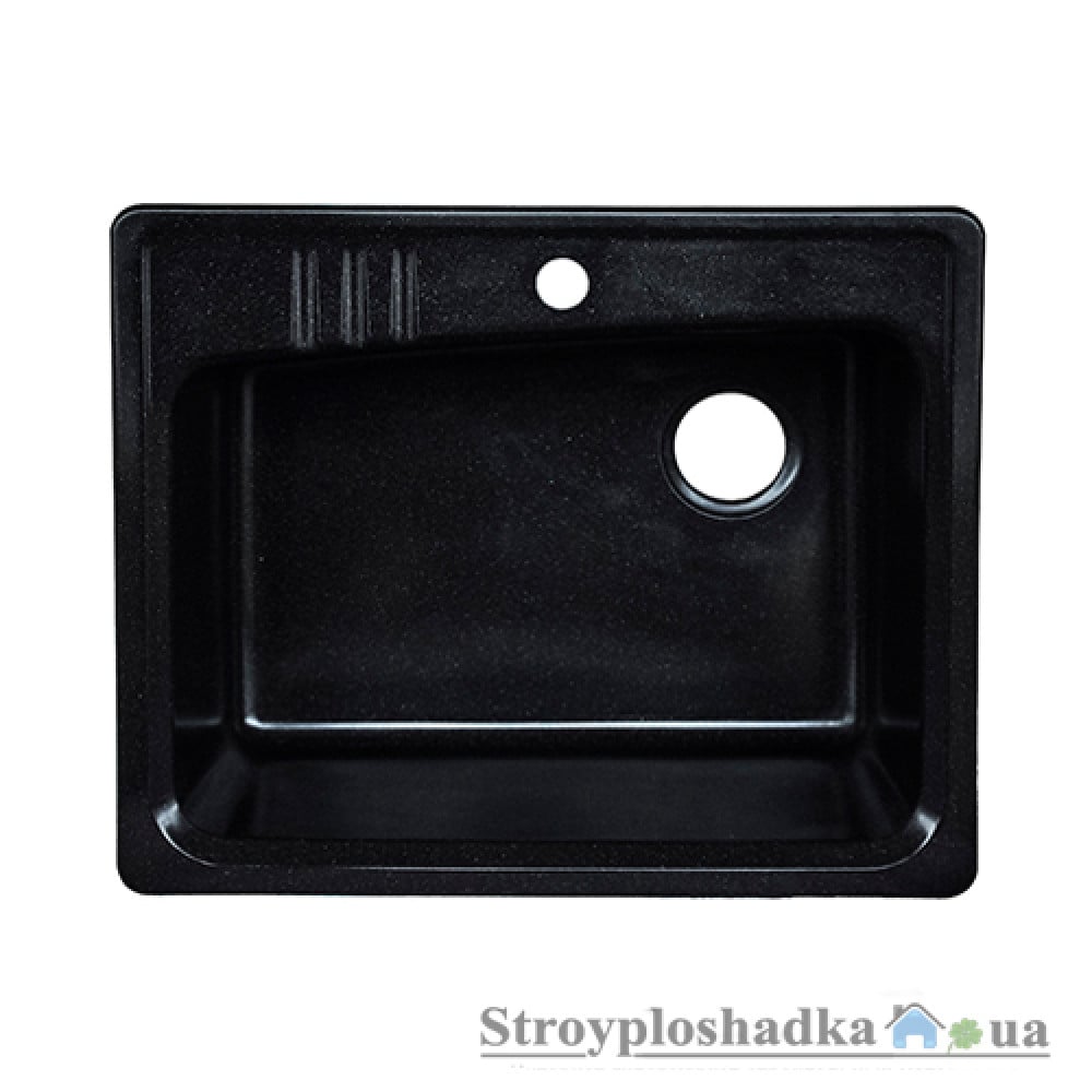 Кухонная мойка из гранита Platinum 6151, толщина 1.0-1.5 мм, черная, с сифоном