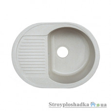 Кухонна мийка з граніту Platinum 6247, товщина 1.0-1.5 мм, біла в чорну крапку, без сифона