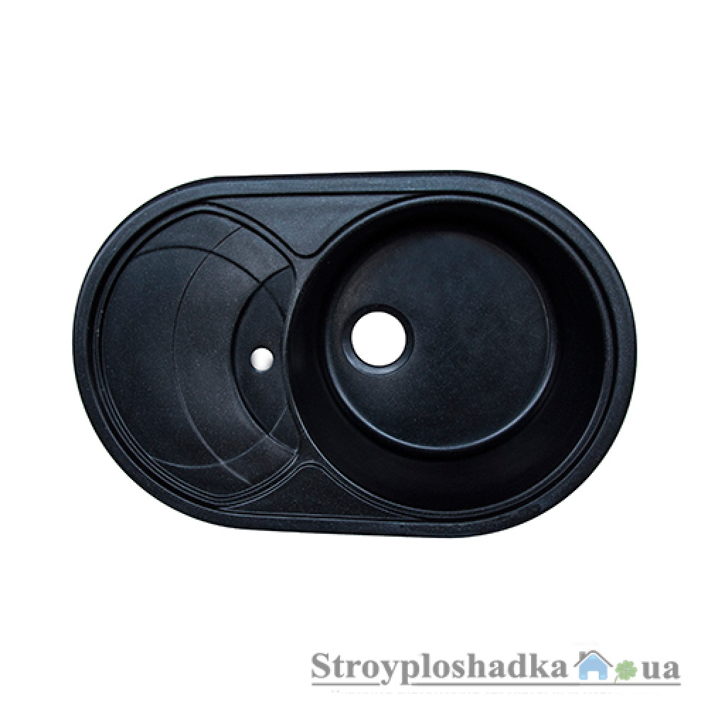 Кухонная мойка из гранита Platinum 7650, толщина 1.0-1.5 мм, черная, с сифоном