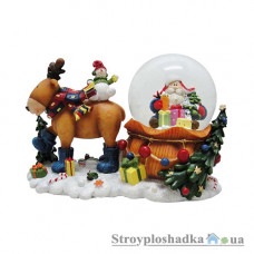 Сувенир Новогодько Дед Мороз с оленем, водный шар d-65 мм, 15 см (520453)