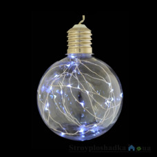 Игрушка Новогодько Шар, d-13 см, прозрачный, с LED-нитью, 25 лампочек, белые