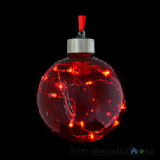 Игрушка Новогодько Шар, d-8 см, красный, с LED-нитью, 12 лампочек