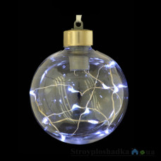 Игрушка Новогодько Шар, d-8 см, прозрачный, с LED-нитью, 12 лампочек, белые