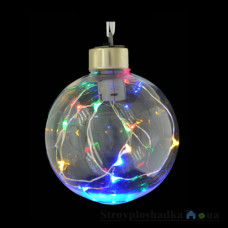 Игрушка Новогодько Шар, d-8 см, прозрачный, с LED-нитью, 12 лампочек,  многоцветные