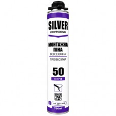 Пена монтажная всесезонная SILVER, выход 50 л, профессиональная, под пистолет, 750 мл