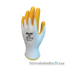 Рукавички нітрилові Beybi Рn7, поліефірні, сітчастий манжет, біло-жовті, розмір 10