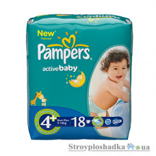 Подгузники Pampers Active Baby, Maxi+, 9-16 кг, стандарт, 18 шт.