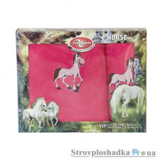 Набор полотенец Megan Вышивка с лошадкой, 50х90/70х140 см, хлопок, розовое, 2 шт