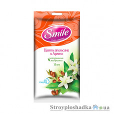 Влажные салфетки Smile, цветы апельсина и аргана, 15 шт 