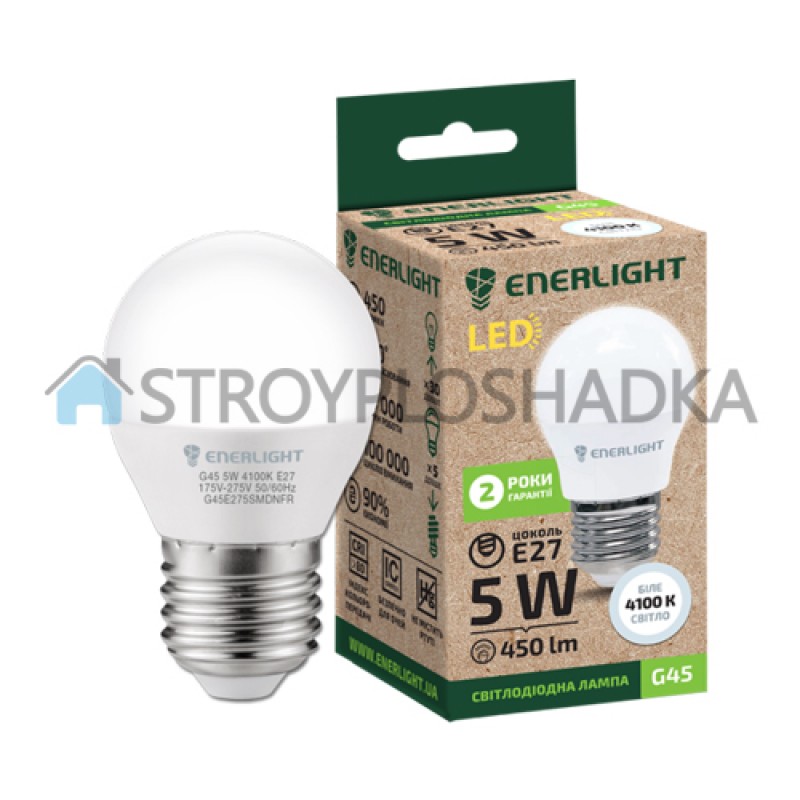 Лампа светодиодная Enerlight, G45 5Вт 4100K E27 