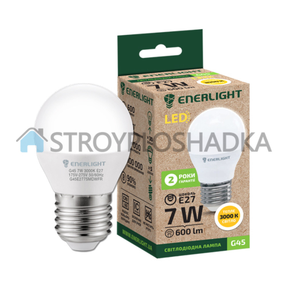 Лампа світлодіодна Enerlight, G45 7Вт 3000K E27 