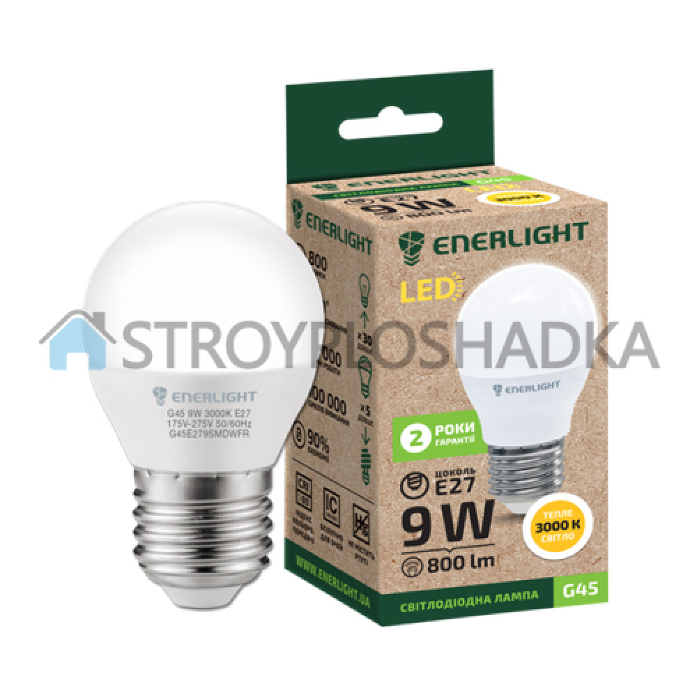 Лампа светодиодная Enerlight, G45 9Вт 3000K E27
