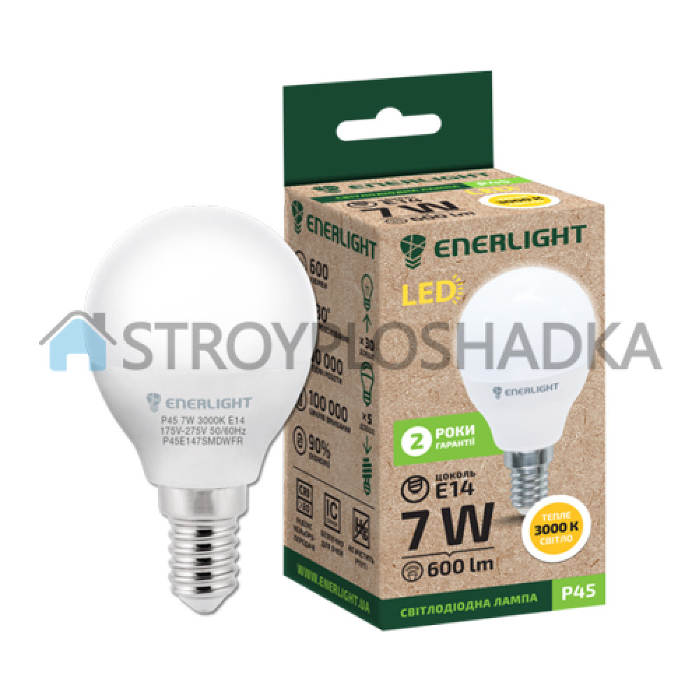 Лампа світлодіодна Enerlight, P45 7Вт 3000K E14 