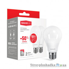 Лампа светодиодная Maxus A60, 10 Вт, 3000 К, 220 В, E27 (2-LED-561-P), 2 шт/уп