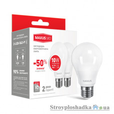 Лампа светодиодная Maxus A60, 10 Вт, 4100 К, 220 В, E27 (2-LED-562-P), 2 шт/уп