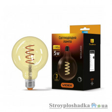 Лампа світлодіодна VIDEX Filament G125FASD, 5 Вт, E27, 2200K, 220 В, диммерна