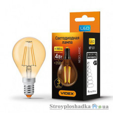 Лампа светодиодная VIDEX Filament G45FA, 4 Вт, E14, 2200K, 220 В, бронза