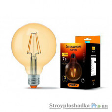 Лампа светодиодная VIDEX Filament G95FAD, 7 Вт, E27, 2200K, 220 В, диммерная