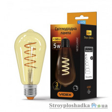 Лампа світлодіодна VIDEX Filament ST64FASD, 5 Вт, E27, 2200K, 220 В, диммерна