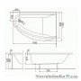 Ванна акрилова асиметрична Kolo Mirra, 170х110 см, права, в комплекті з ніжками і елементами кріплень, біла