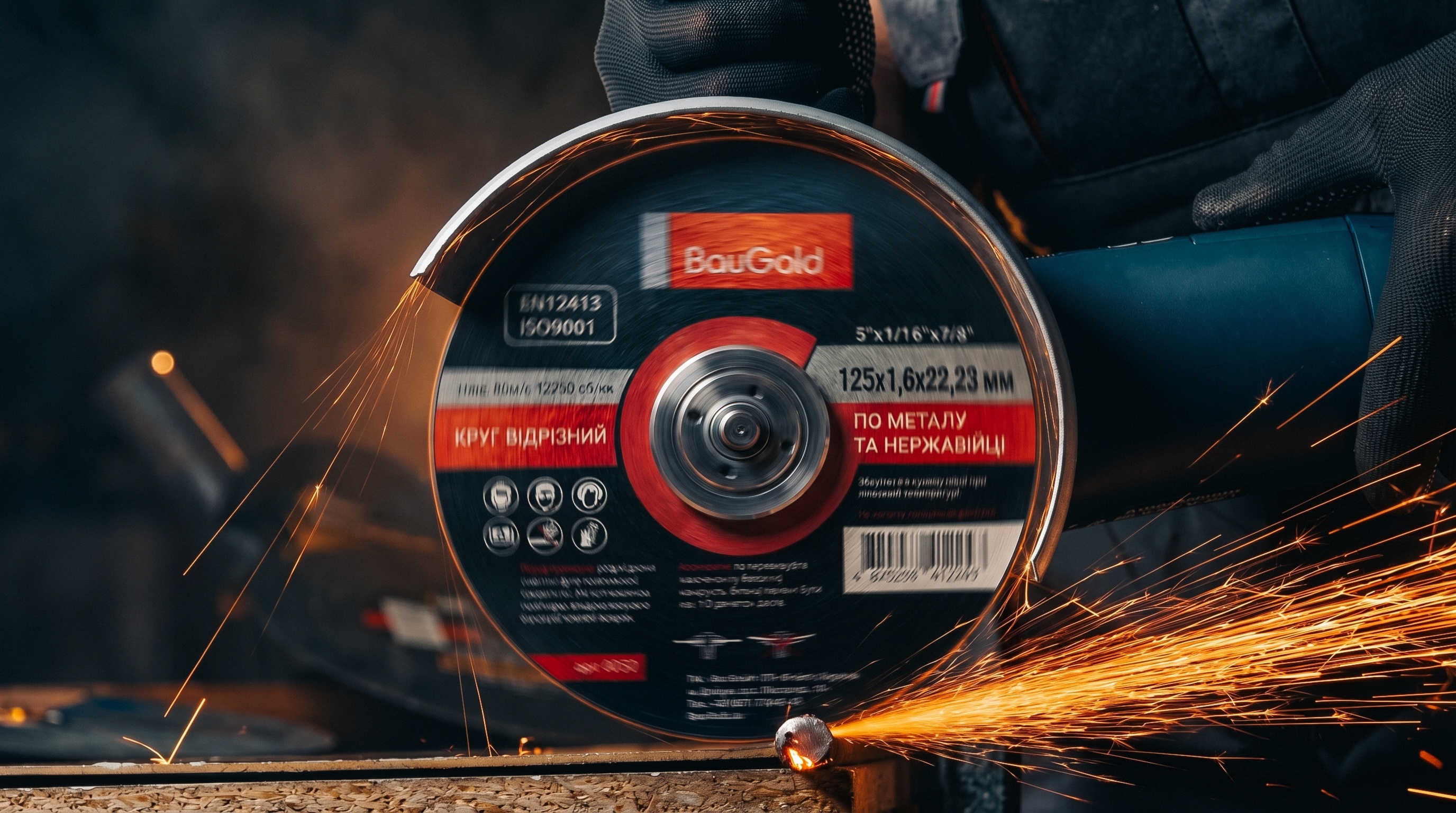 Диск для болгарки по металлу и нержавейке BauGold 125x1,6x22,23 мм во время резки металла