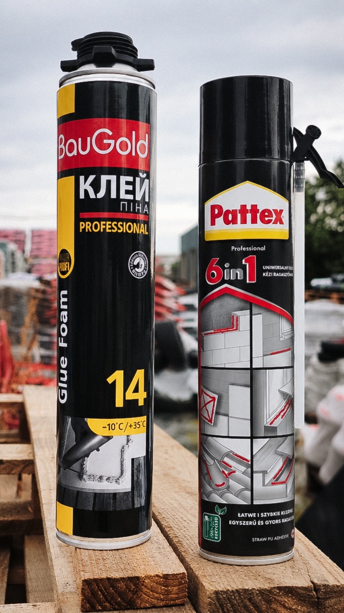 Баллоны клей-пены BauGold Professional 14 и Pattex 6 in 1